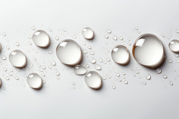 transparent water drops on a white background