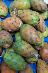 Ripe juicy edible fruits opuntia pears ready to eat