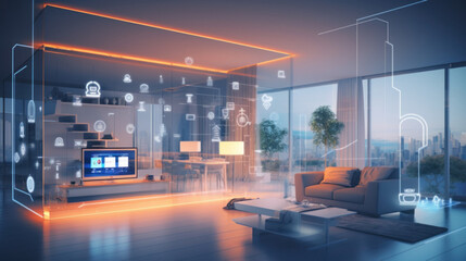 Modern home with augmented reality smart home with visualization of components management system