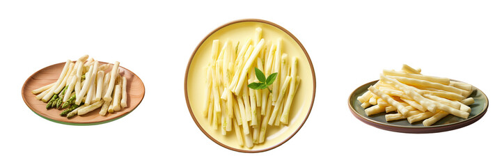 White asparagus from Germany served on a black plate transparent background