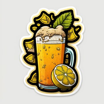 A Citrus Romance: A Lemon Sticker Captivates a Falling Beer
