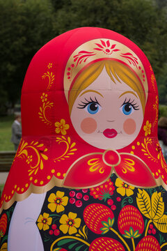 inflatable doll figure in Russian folk costume