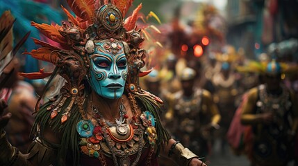 Fototapeta premium Elaborate parades intertwine ancient beliefs and contemporary creativity, embracing life's cyclic nature, fostering connection with ancestry