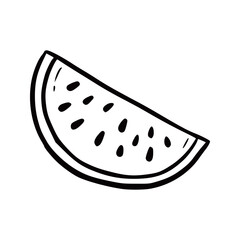 Hand drawn slice watermelon. Doodle sketch style. Drawing line watermelon icon. Isolated vector illustration.