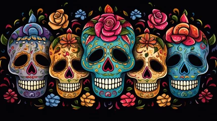 Tuinposter Schedel Intricate sugar skulls, meticulously decorated with colorful icing, serve as edible tributes to departed loved ones in this November festivity