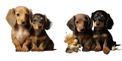 Picture of two tiny rabbit dachshunds transparent background