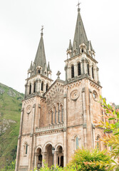 Fototapeta na wymiar A portrait style photograph of la Basilica de Santa Maria la Real de Covadonga, in Asturias Spain.