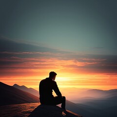 Obraz premium Silhouette of a person meditating to a sunset