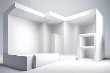 Cube box or corner room interior cross section. white empty geometric square 3D blank box template  