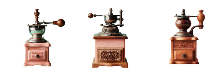 Antique coffee grinder on transparent background