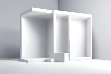 Interior cross section of a cube box or a corner room. Template for a white empty geometric square 3D blank box  
