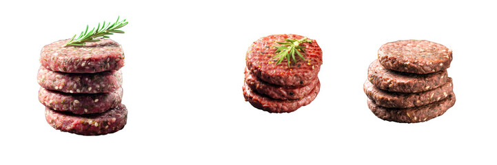 Fresh raw burger patty with spices on stone slate board seen from above transparent background
