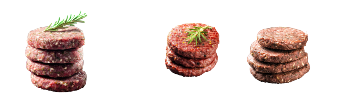 Fresh raw burger patty with spices on stone slate board seen from above transparent background - Powered by Adobe