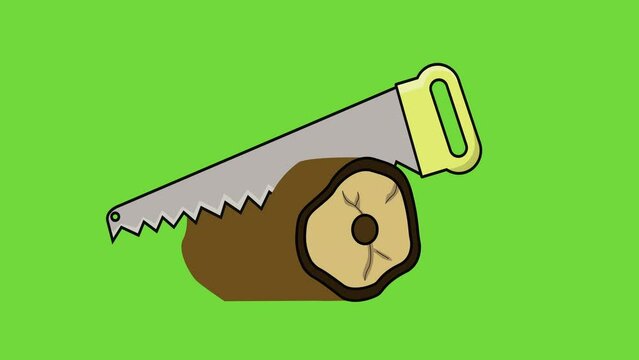green screen animated video of a saw cutting wood