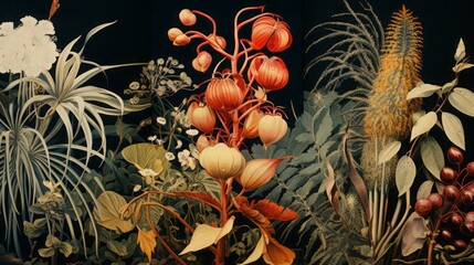 Collage botanical plants, copy space, 16:9
