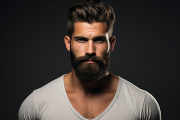 Obraz premium Close-up photograph capturing facial features of man with beard. Suitable for various applications.