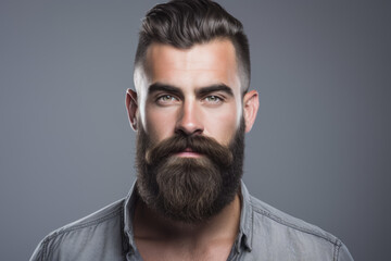 Fototapeta premium Detailed close-up shot of man with beard. This image can be used to portray masculinity, fashion, grooming, or simply as portrait of bearded man.
