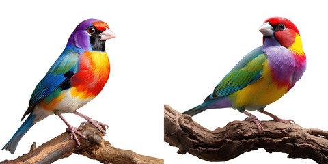 Gouldian finch with vibrant colors on transparent background