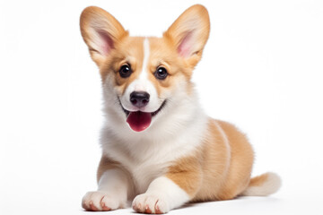 Irresistibly cute corgi puppy on white background. Perfect for pet lovers and charming animal-themed visuals.