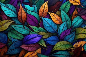 Fototapeta na wymiar Autumns Artful Dance A Multicolor Leaves Wallpaper Mosaic of Leaves Multicolor Autumn Leaves Extravaganza