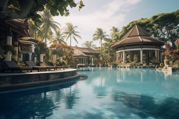 Fototapeta na wymiar Resort swimming pool cinematic photography 3d render generative ai