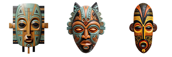 Brown wooden ceremonial mask transparent background