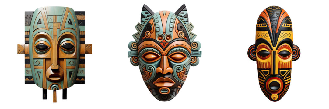 Brown wooden ceremonial mask transparent background