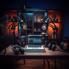 High-quality images of a podcast studio or podcast scene.