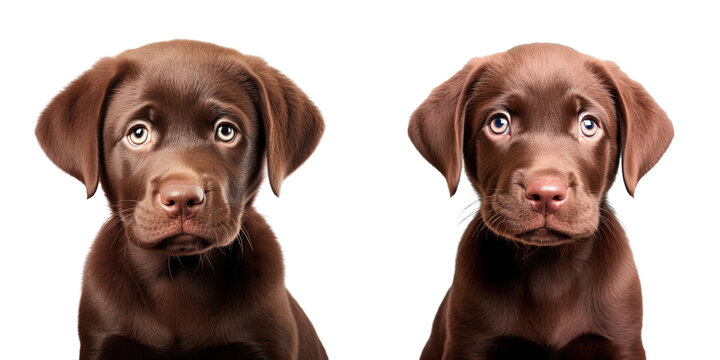 Small chocolate lab puppy on transparent background