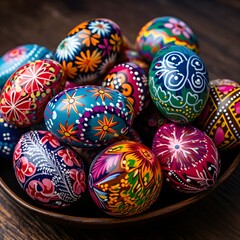 Artfully Designed Easter Eggs Arranged on a Festive Table - AI Generated