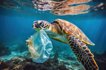 Ocean's Plight: Plastic Harming Marine Life and Amplifying Environmental Impact. Generative AI
