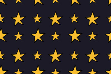 Cute and nice yellow stars. Night sky. Astrology. Flat simple background. Trendy, stylish, fashionable, seamless vector pattern for design and decoration.