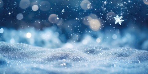 Fototapeta na wymiar Winter blue gray background of white snow. Beautiful winter background of snow and blurred effect. Gently falling snow flakes against blue. Empty free space