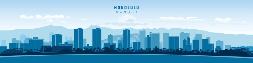 honolulu city silhouette hawaii vector illustration travel and tourism - 642235904