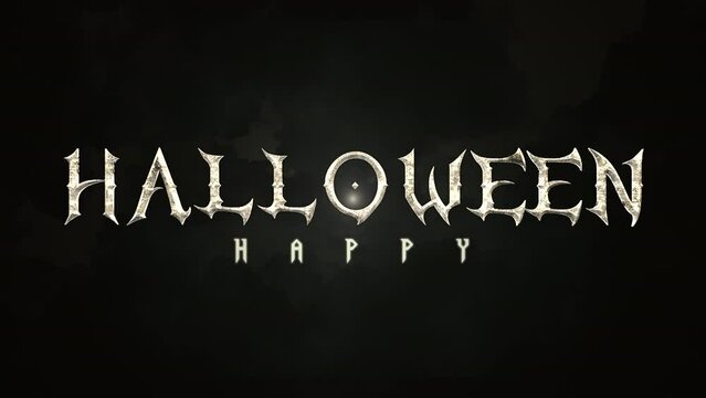 Happy Halloween text on dark space, motion holidays, horror and Halloween style background
