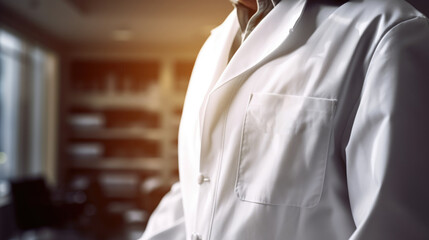 Close-up shot of a doctor in a white coat