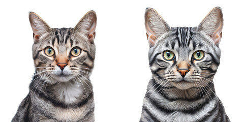 Close up portrait of a European short haired cat with stripes transparent background