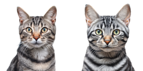 Close up portrait of a European short haired cat with stripes transparent background