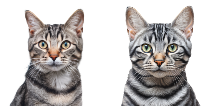 Close up portrait of a European short haired cat with stripes transparent background