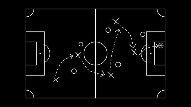 Football Tactical Strategy of Soccer Game. Drawing in blackboard animation. Tactics and arrow Goal concept 