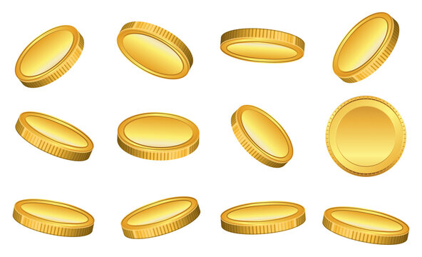 set of realistic gold coin isolated or crypto currency golden. 3D Render