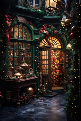 Santa's Workshop in an Enchanting Winter Setting with Fantastical Architecture, Generative AI