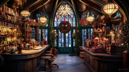 Santa's Workshop in an Enchanting Winter Setting with Fantastical Architecture, Generative AI