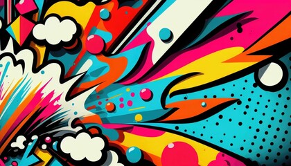 Vibrant Abstraction: A Pop Art Wallpaper of Bold Colors and Dynamic Shapes - obrazy, fototapety, plakaty