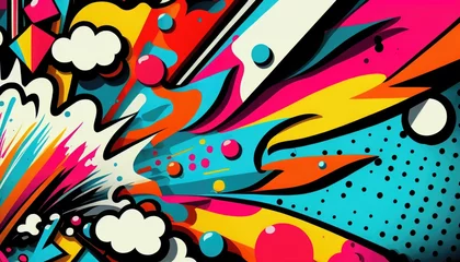 Rolgordijnen Vibrant Abstraction: A Pop Art Wallpaper of Bold Colors and Dynamic Shapes © Taiga NYC