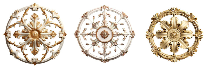 gold rosette on stucco moldings transparent background
