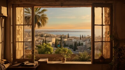 distant window view of the cityscape Generative AI