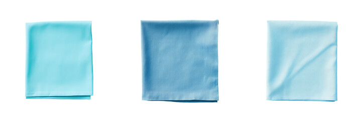Blue kitchen napkin isolated on table background folded cloth for mockup flat lay Minimalist style transparent background
