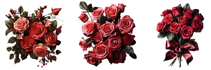 Isolated black banner featuring red rose bouquet for Valentine s Day transparent background