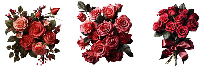 Obraz premium Isolated black banner featuring red rose bouquet for Valentine s Day transparent background
